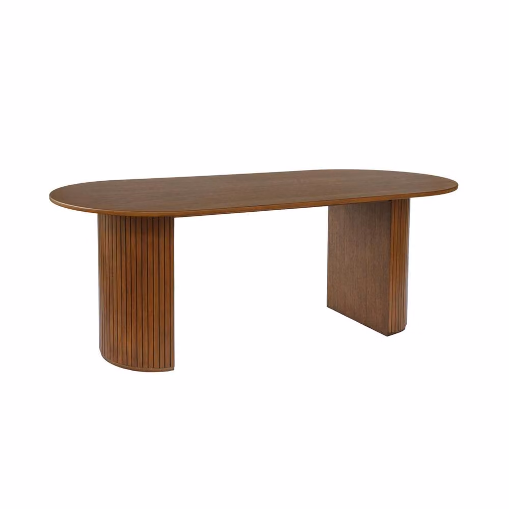 sweeek Oval Dining Table in Dark Brown Rubberwood and Oak Veneer, W: 200 cm, H: 75 cm, D: 90 cm – 2