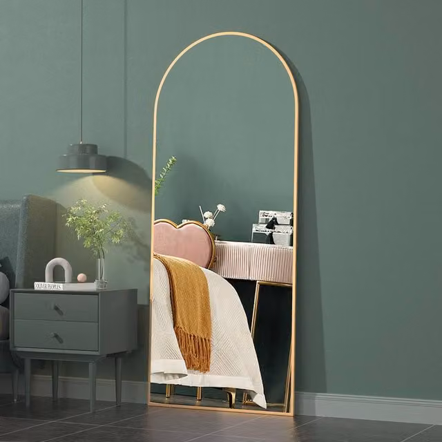 CASSILANDO Arched Full Length Mirror in Gold with HD Shatterproof Glass, H 162 x W 53 x D 1.4 cm