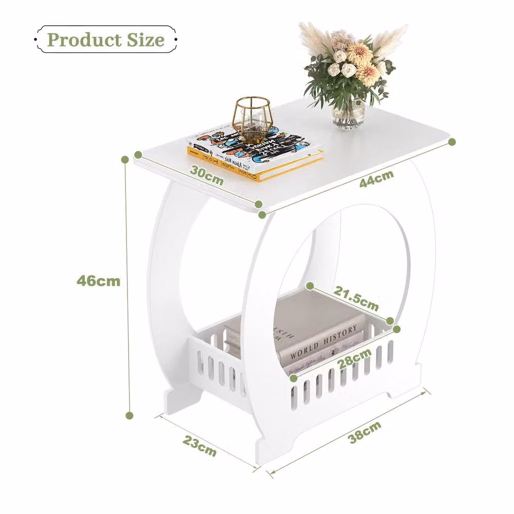 Dprodo Multifunction Small Side Table with Storage Shelf Basket in White – 2