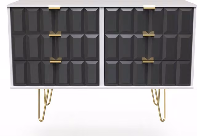 2 U Metro Ready Assembled 6 Drawer Wide Chest in Dark Grey and Gold