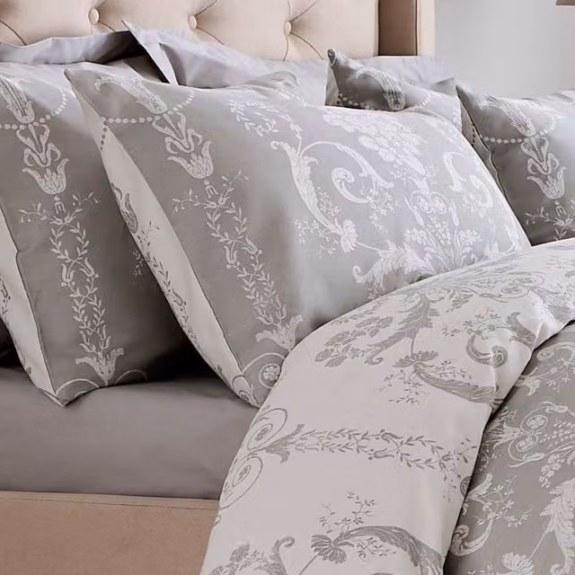Laura Ashley Josette Reversible Floral Cotton Pillowcase in Dove Grey