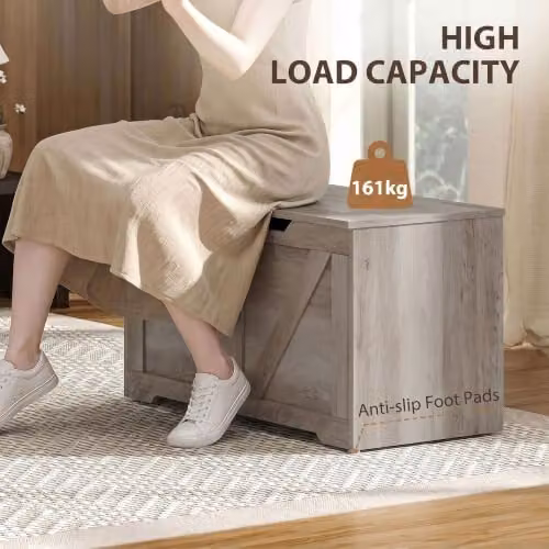 HOMCOM Grey Storage Trunk Bench with Soft-Close Lid, W/D/H: 100 x 40 x 45 cm – 4
