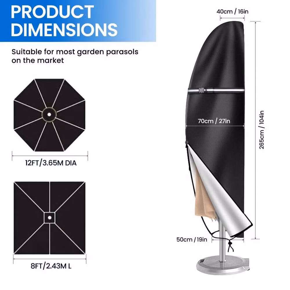 EONLION Waterproof Cantilever Parasol Umbrella Cover in Black, Height: 265 cm, Diameter: 100 cm – 2