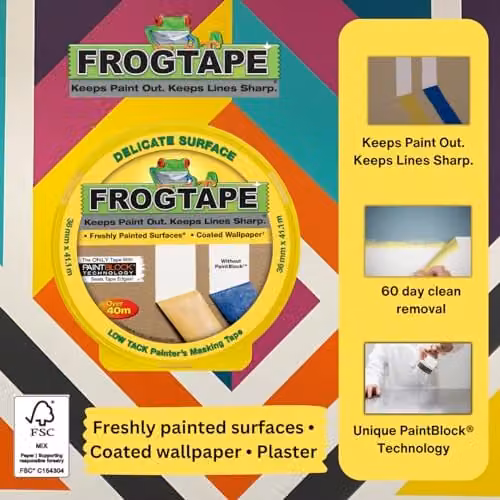 Frog Tape Yellow Delicate Surface Painters Masking Tape W: 36 mm, L: 41.1 m – 2