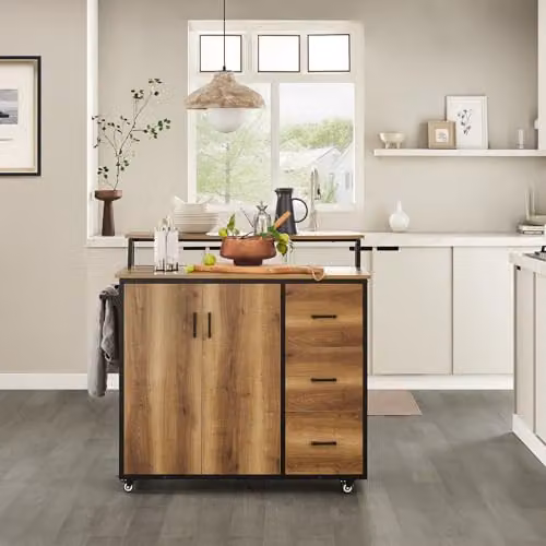 SoBuy Vintage Design Bar Cabinet on Wheels with Hinged Doors, Brown and Black, W/D/H: 69.0 x 56.15 x 113.0 cm – 2