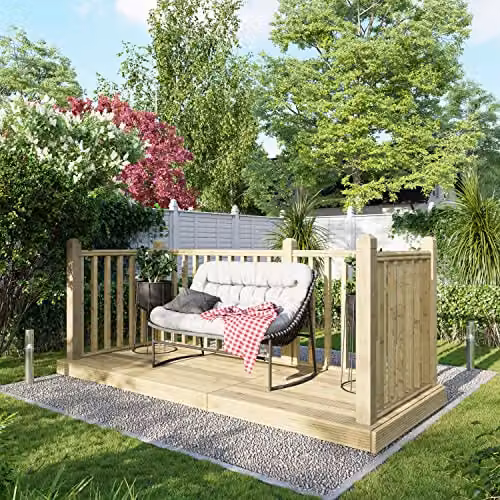 Powersheds Premium Wooden Decking Kit in Brown with Hand Rails on Three Sides