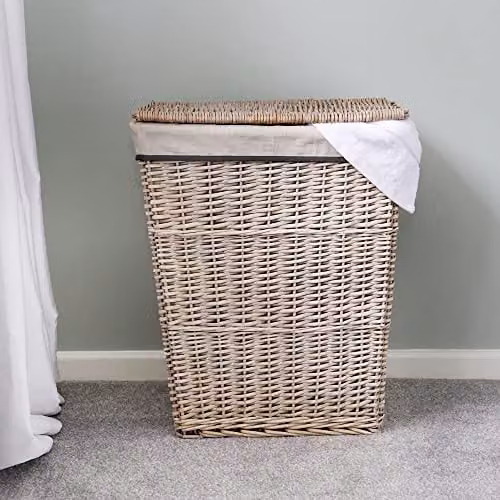 JVL Arianna Rectangular Tapered Willow Laundry Basket with Lid and Removable Bag, Grey – 3