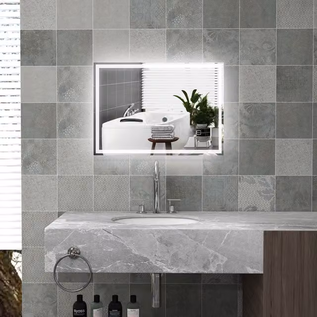 Kleankin Dimmable LED Bathroom Mirror with Touch Switch, Silver