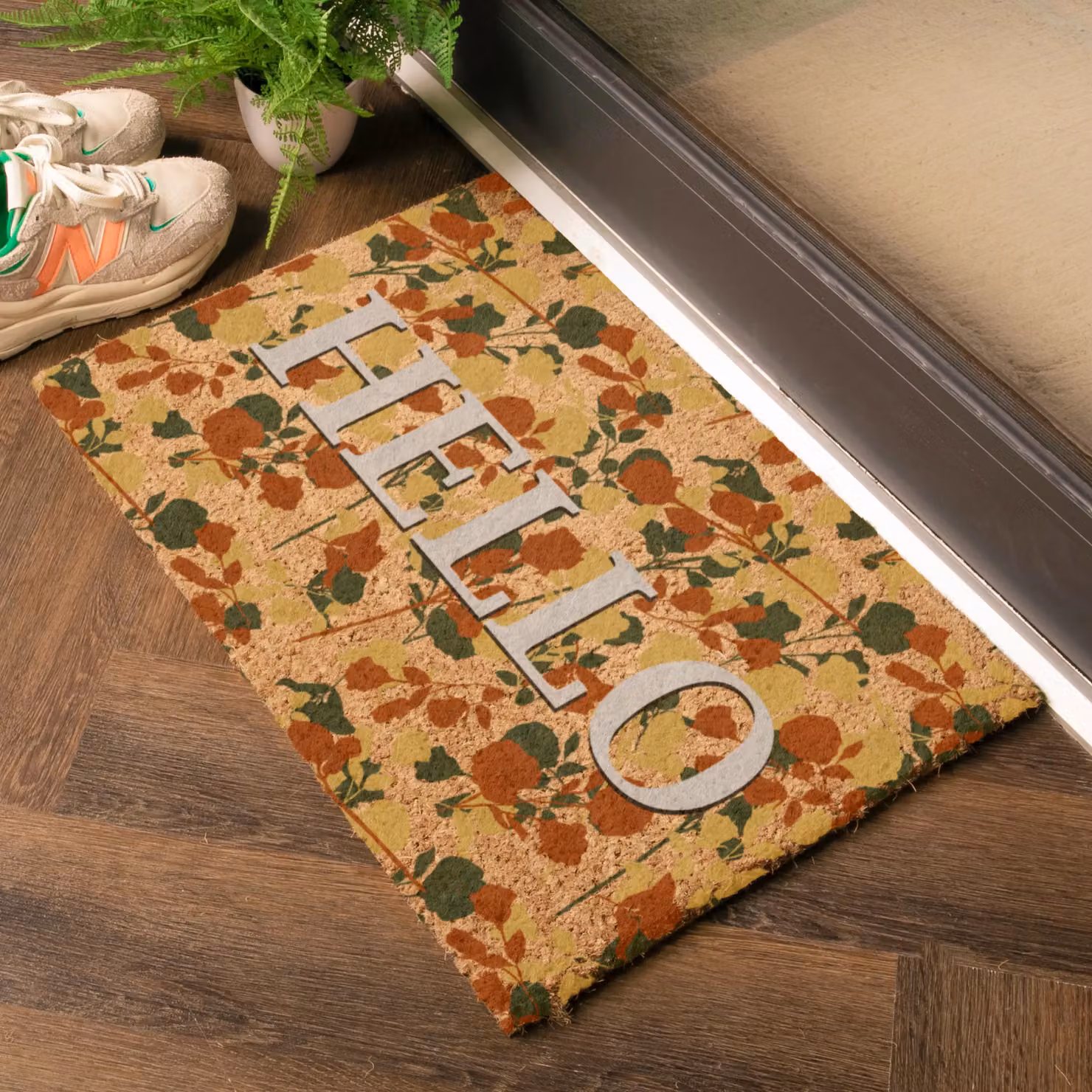 Artsy Mats Hello Floral Coir Doormat in Brown, W: 60 cm, D: 40 cm – 2
