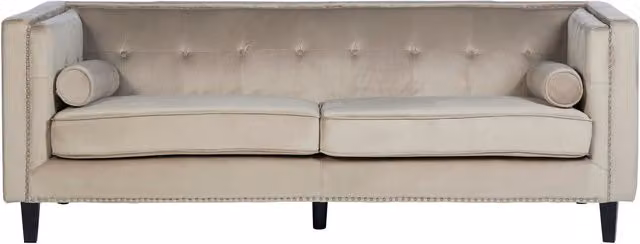 Premier Housewares Interiors By Premier Brown Velvet 3 Seat Mid-Century Sofa with Scatter Cushions – 1