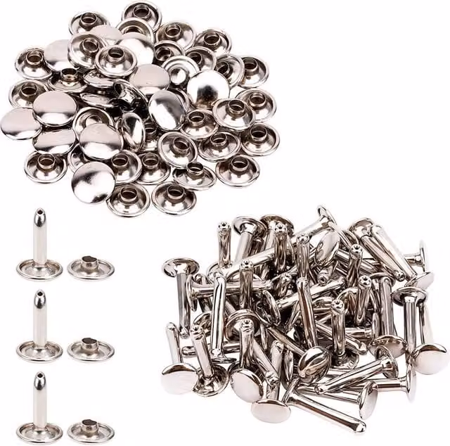 Neel Blue Extra Long Double Cap Studs, 50pcs Silver Brass Tubular Rivets, 8mm x 14mm – 1