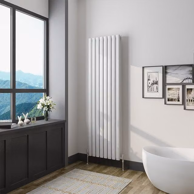 AicaBathroom Vertical Oval Column Double Radiator in White, H: 160 cm, W: 47.2 cm, D: 47.2 cm