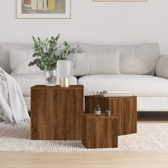 Berkfield Home Set of 3 Nesting Side Tables in Brown Oak Engineered Wood