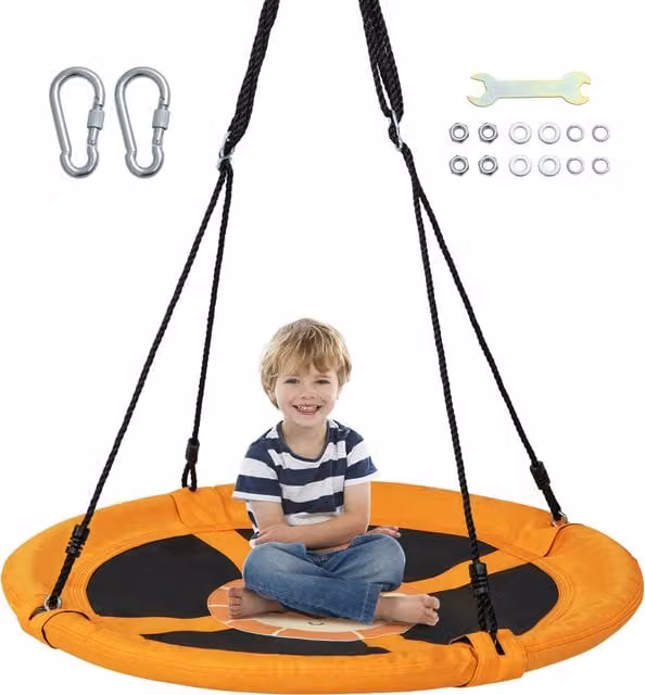 COSTWAY Yellow Patio Saucer Tree Swing for Children, Diameter: 101.6 cm