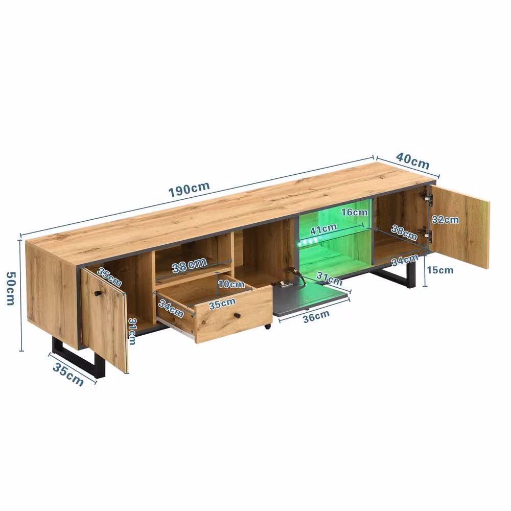 Matteo Modern Lowboard TV Cabinet with LED Lights in Grey and Wood – 2