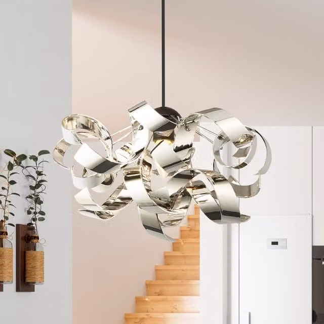 Lighting Collection Chrome Curl Easy Fit Pendant Lamp Shade in Silver
