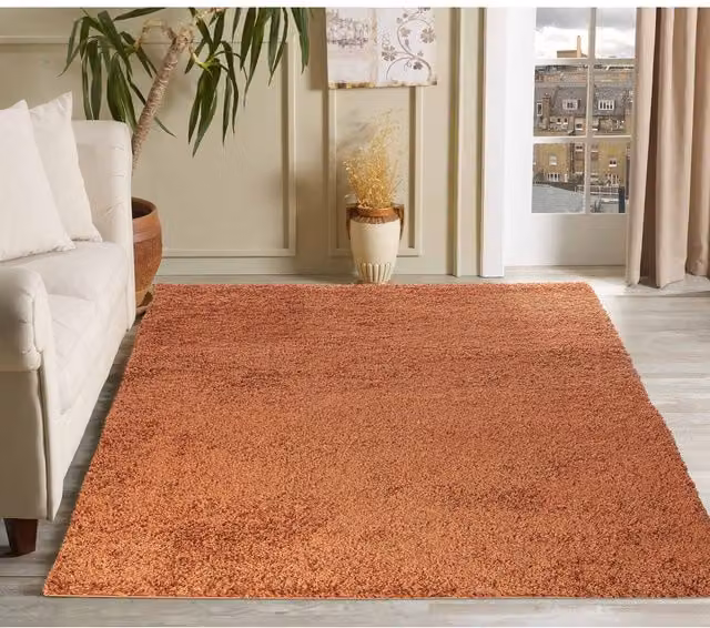 Desire Rugs Plain Fluffy Shaggy Area Rug for Living Room or Bedroom, Orange, W: 80 cm, L: 150 cm