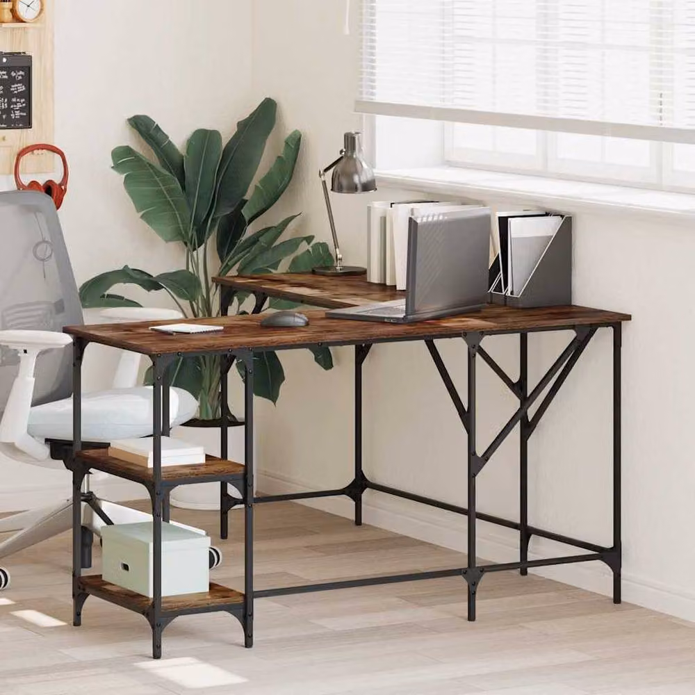 Berkfield Home Smoked Oak Decorative Desk in Brown, W/D/H: 139 x 139 x 75 cm – 2