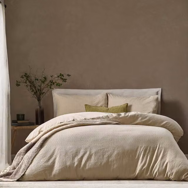 Make It A Home Striped Cotton Jacquard Duvet Cover Set in Yellow and Beige, 90 x 200 cm