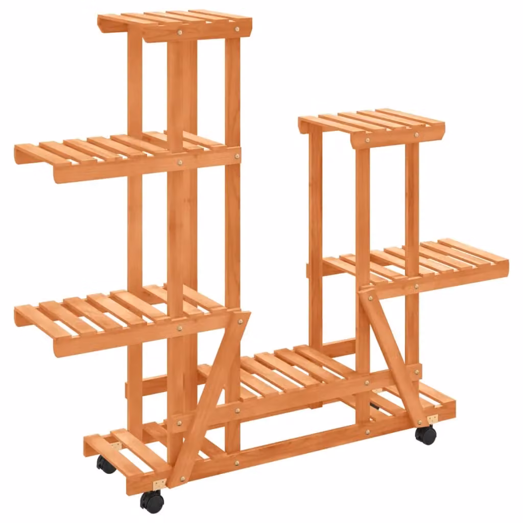 Berkfield Home Retro Wooden Flower Stand with Wheels in Brown, W/D/H: 95 x 25 x 101 cm – 2