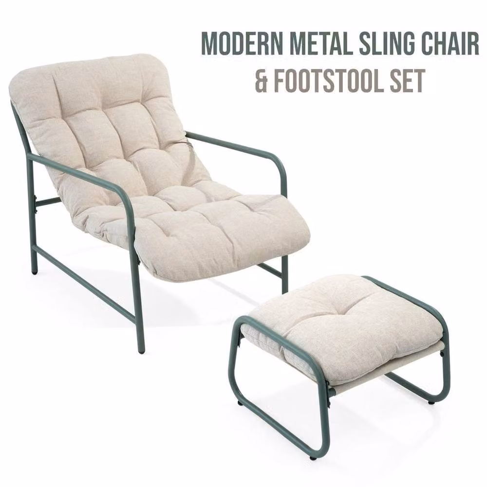 KORVIXA Sling Garden Relaxer Chair in Beige with Armrests – 2