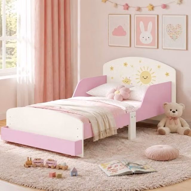 STILVORA Children's Bed with Side Compartments and Rails, Pink, W/D/H: 140 x 70 x 77 cm