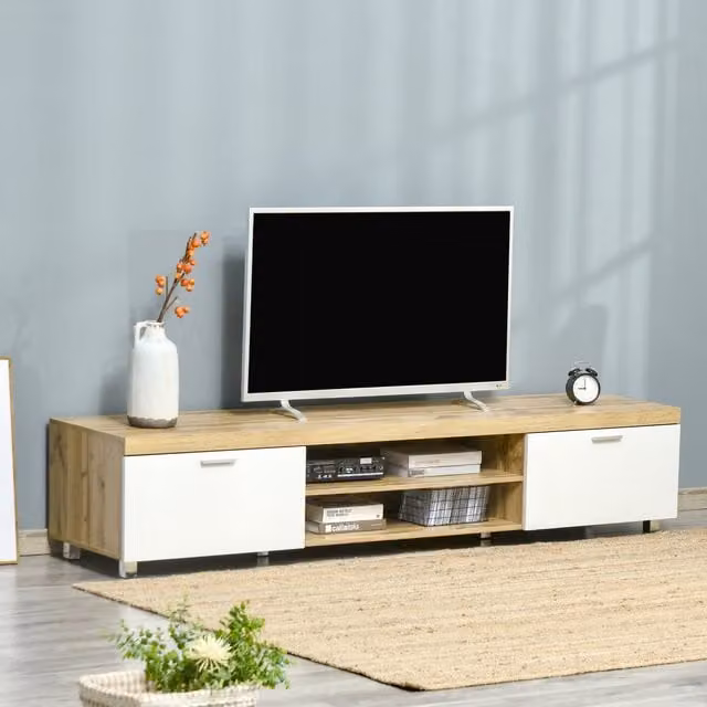 HOMCOM Modern TV Unit with Drawer and Shelf in Brown, Yellow and White