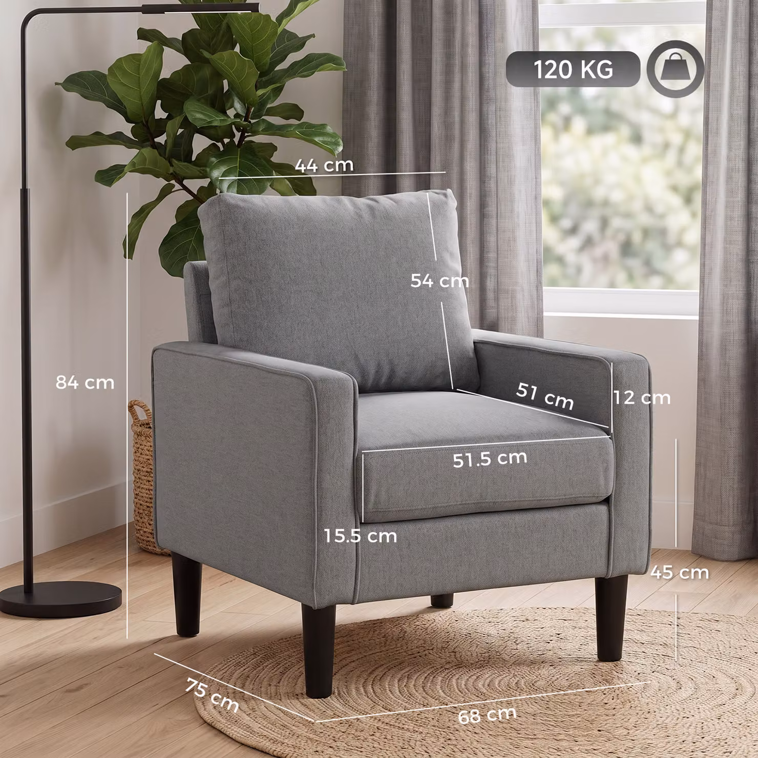 HOMCOM Modern Grey Fabric Accent Chair with Removable Pillow and Spring Cushion, W/D/H: 75 x 45 x 84 cm – 3