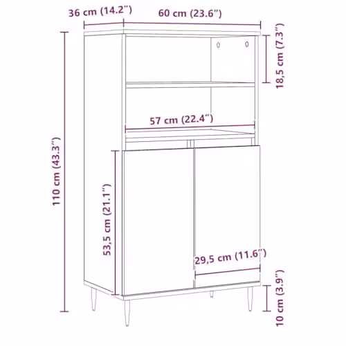 vidaXL Highboard in Artisan Oak, Brown, W/D/H: 60 x 36 x 110 cm – 2
