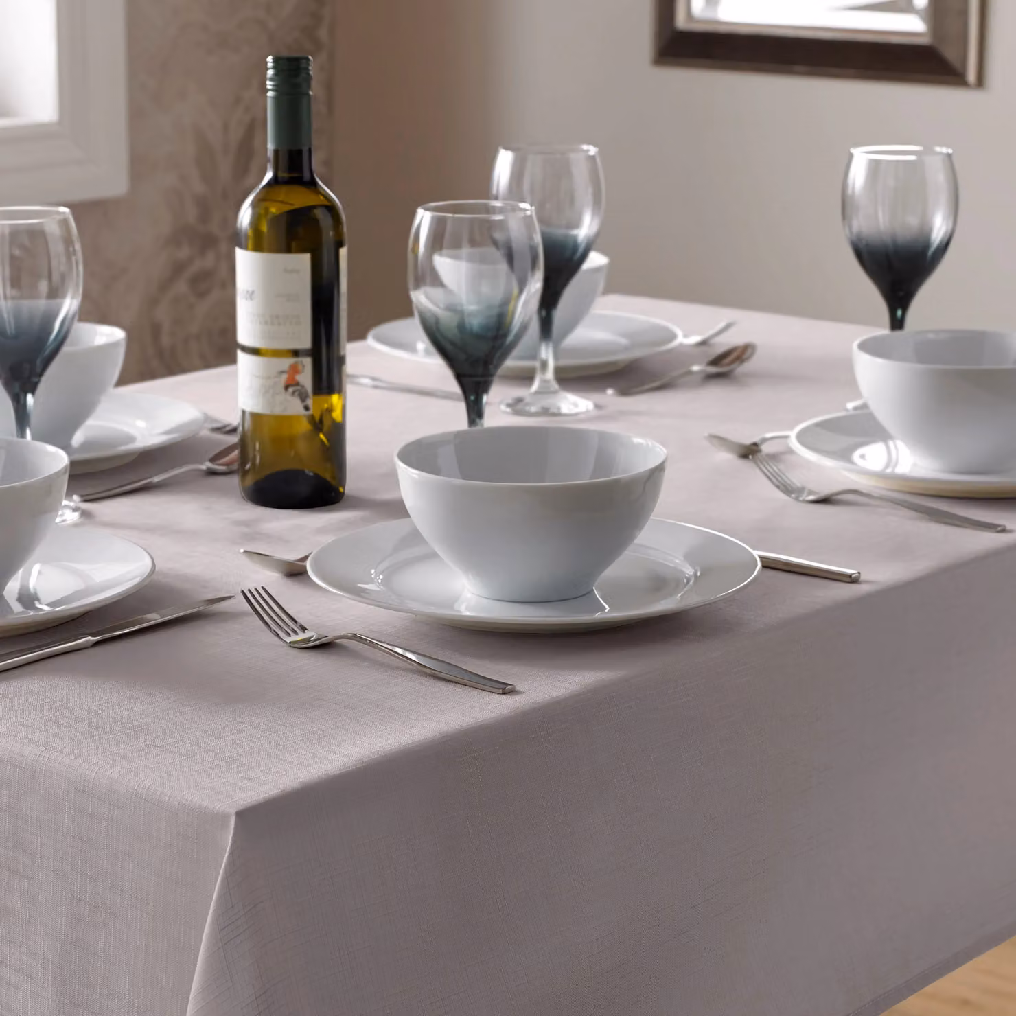 Luxury Living Silver Round Linen-Look Tablecloth, Diameter: 85 cm – 2