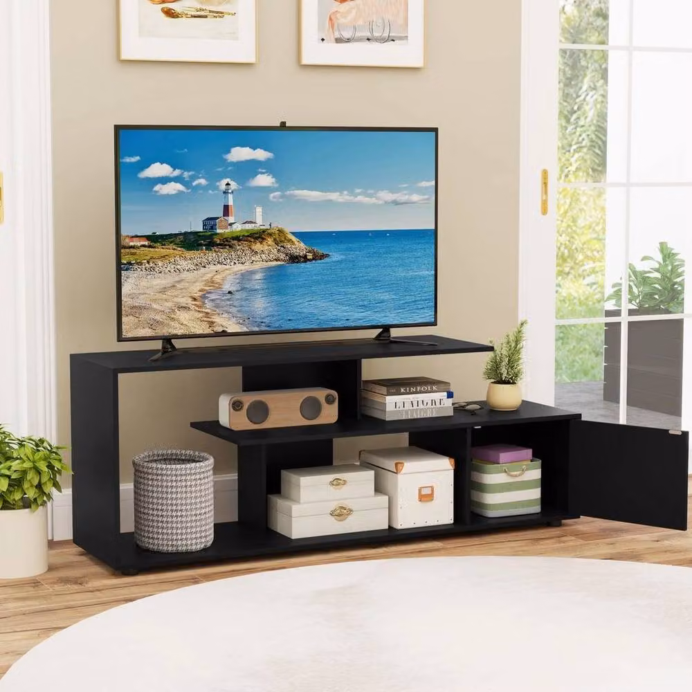 Kelvenix 3-Tier Modern TV Stand in Black for TVs up to 55 inch – 4