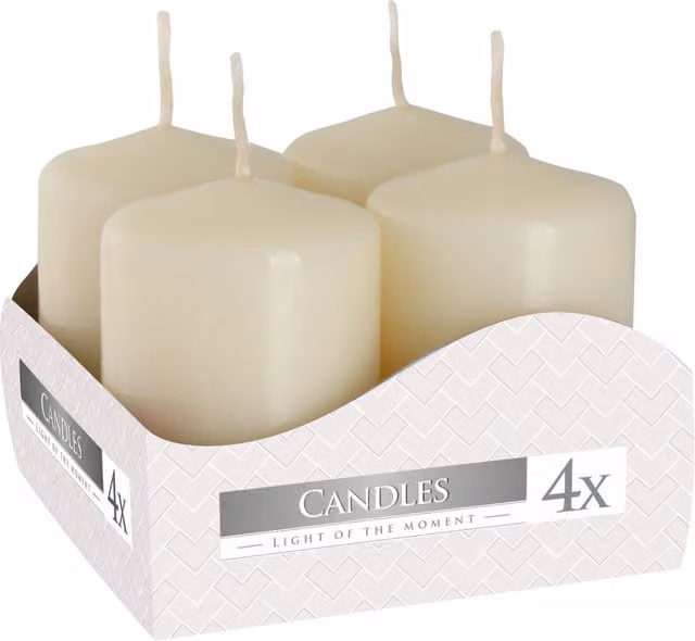 SolaDirect Pack of 4 Small Pillar Candles in Red, White and Yellow, W: 40 mm, H: 60 mm