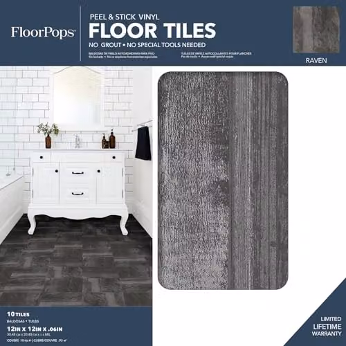 FloorPops Self-Adhesive Stone Look Peel and Stick Floor Tiles in Black and Grey – 2
