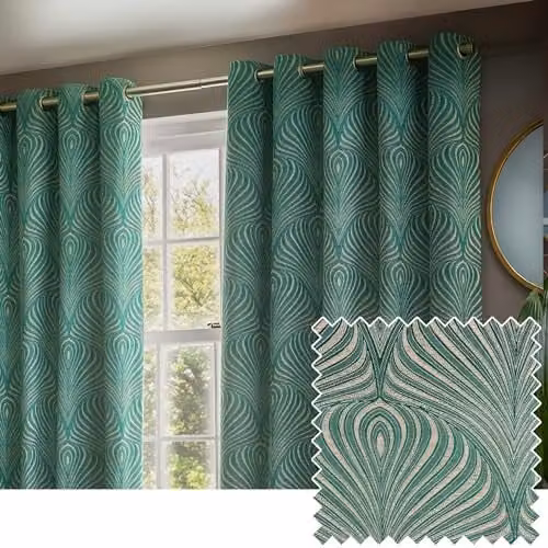 Paoletti Gatsby Jacquard Eyelet Curtains, 2 Panels, Green, Width: 117 cm, Drop: 137 cm
