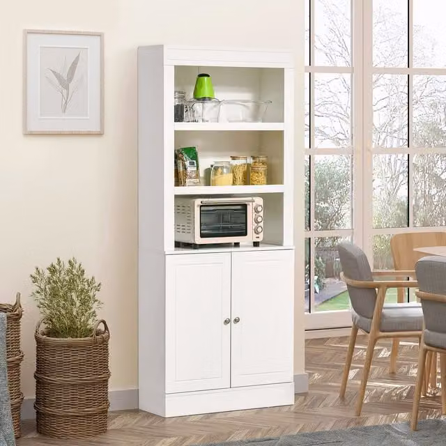 HOMCOM Modern White Freestanding Kitchen Cupboard Sideboard with 6 Tier Shelving