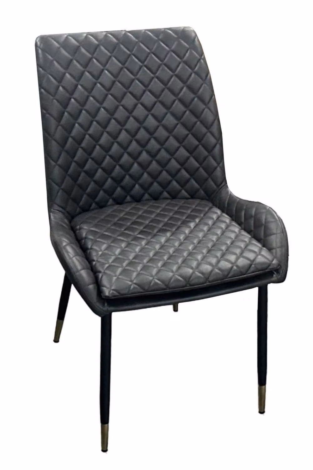 IH Design Set of 2 Dark Grey Quilted PU Leather Dining Chairs with Steel Legs – 2