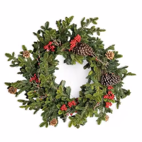 SHATCHI Artificial Fir Christmas Wreath in Green and Red with Real Touch Pine Needles, Berries and Pine Cones, Diameter: 80 cm – 1