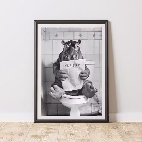 60 Second Makeover Hippo On The Toilet Animal Print Paper Poster, A3