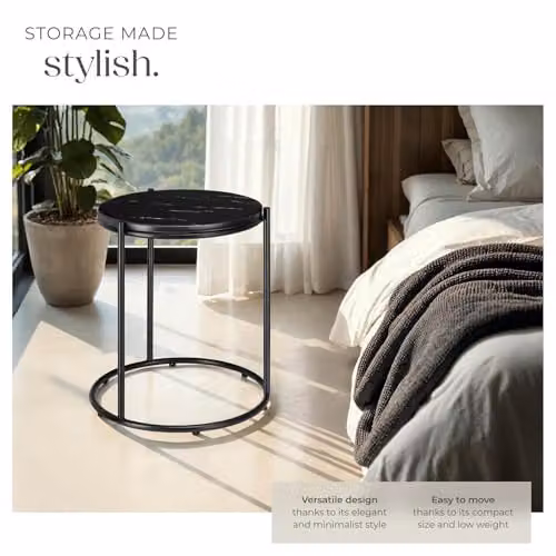 tectake Ellsa Round Side Table in Black with Height-Adjustable Feet, W/D/H: 50.5 x 43.0 x 43.0 cm – 5