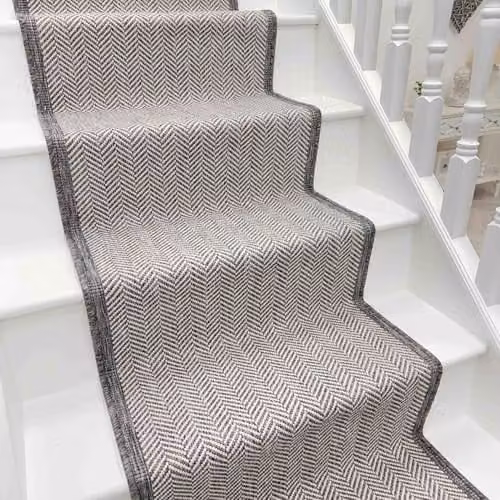 runrug Illusion Grey Reversible Flatweave Stair Runner Rug, W: 60 cm, L: 510 cm – 1