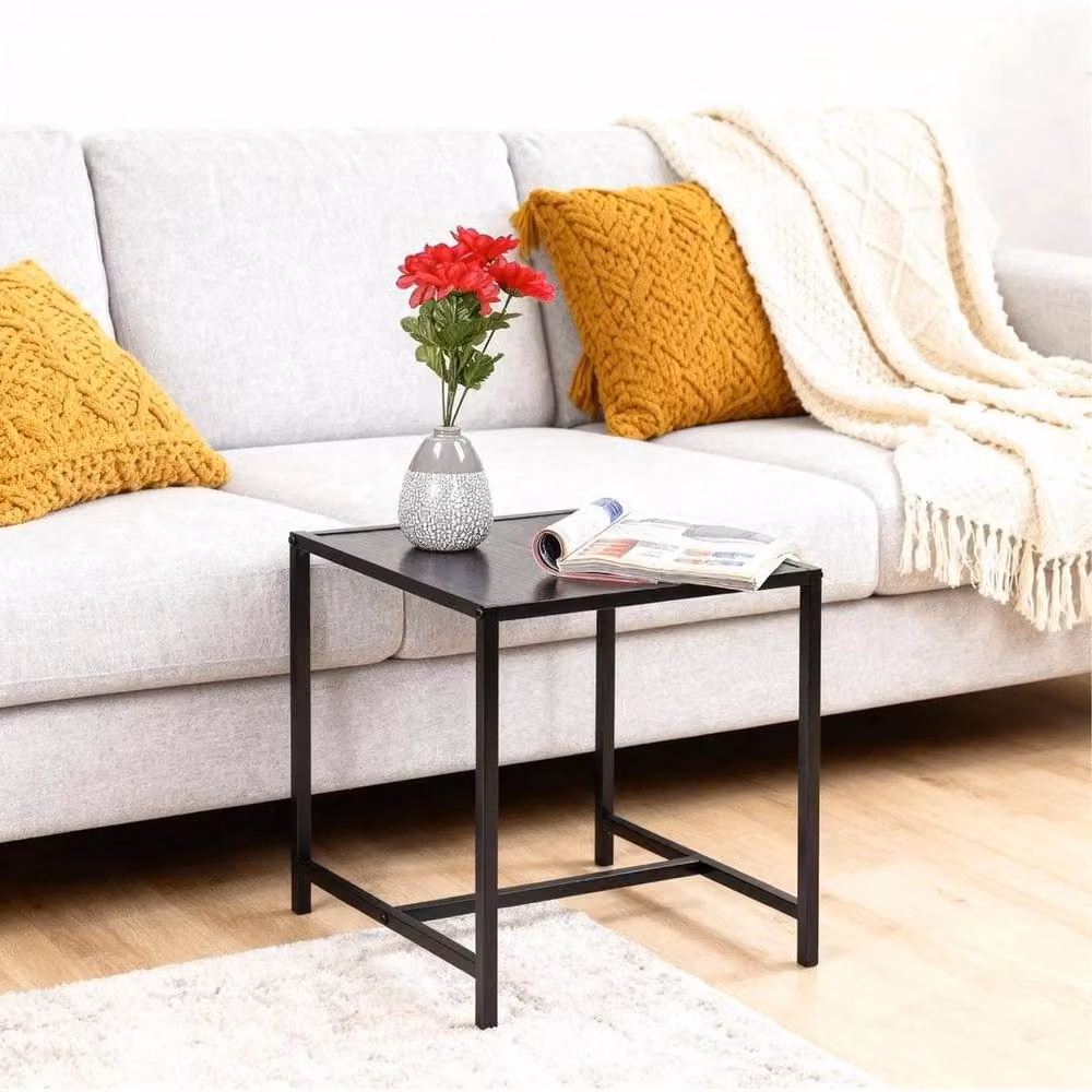 KORVIXA Modern Black Side End Table and Nightstand with Metal Legs, W/D/H: 38 x 38 x 38 cm – 3