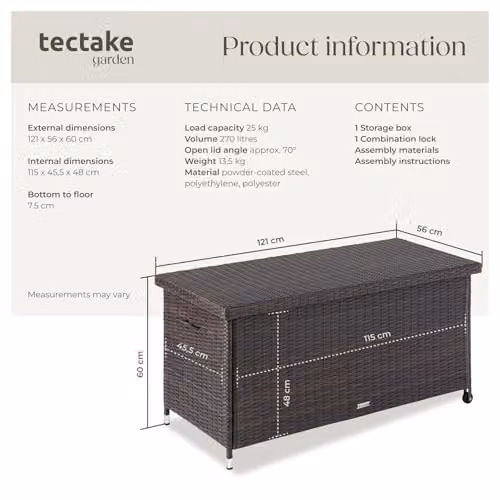 tectake Kiruna Garden Storage Box in Brown with Rattan and Metal Frame – 7