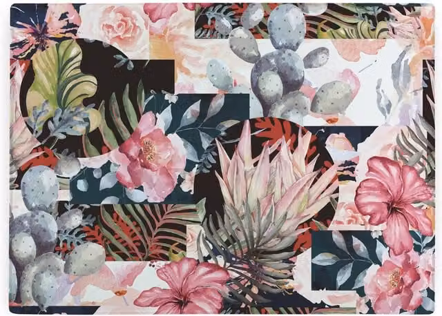 Purely Home Floral Collage Large Rectangular Glass Worktop Protector in Pink and Multicolour