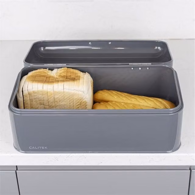 Calitek Vintage Style Ventilated Metal Bread Bin in Grey