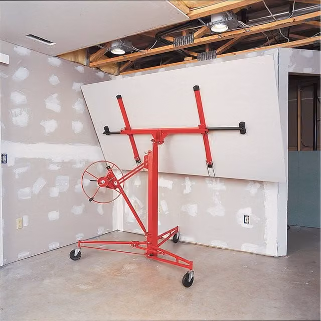 Livingandhome 16ft Manual Drywall Lifter with Rolling Casters and Steel Panel Hoist, Red
