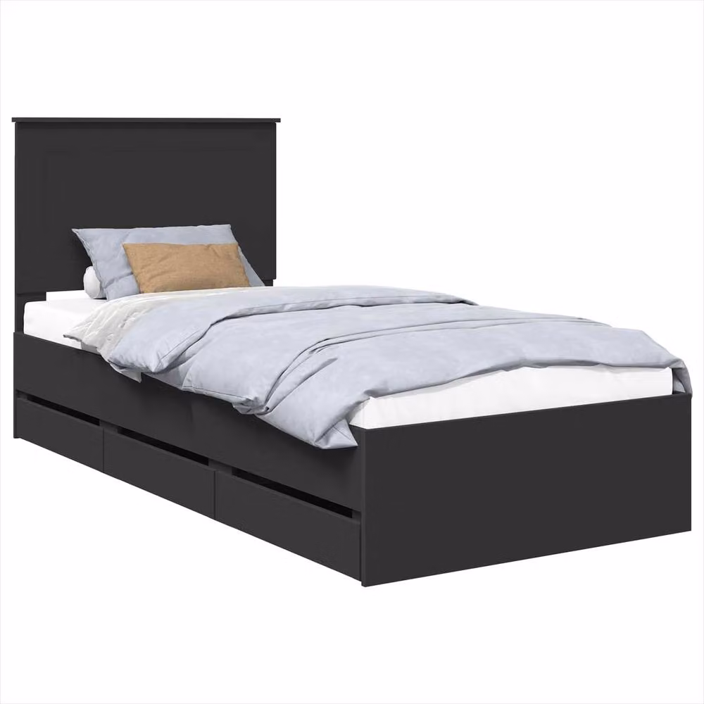 Berkfield Home Modern Bed Frame with Drawer in Black, Engineered Wood, W: 75 cm, L: 190 cm – 2