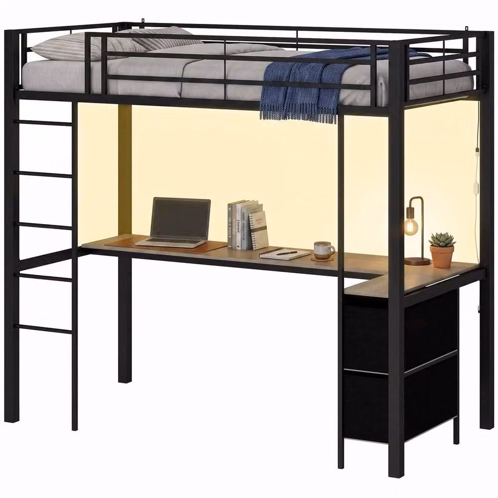 FORGEVIO Metal High Sleeper Bunk Bed with Desk and Drawers in Black – 4