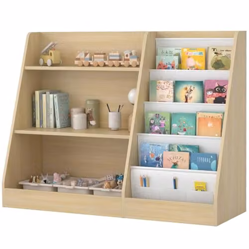 Huhote Wooden Childrens Bookshelf in Brown
