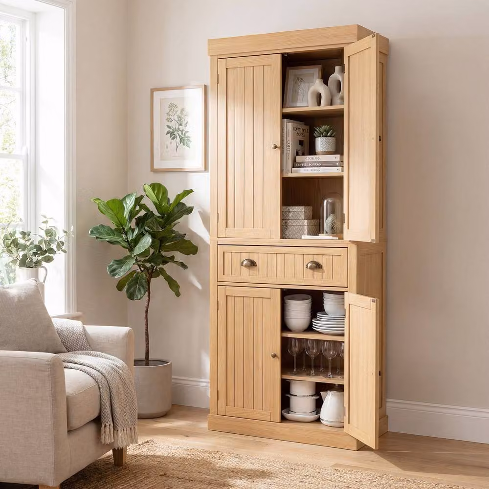 Costway Tall Wooden Kitchen Cupboard and Buffet Pantry Storage Cabinet with Drawers in Beige, Sand or Brown – 3