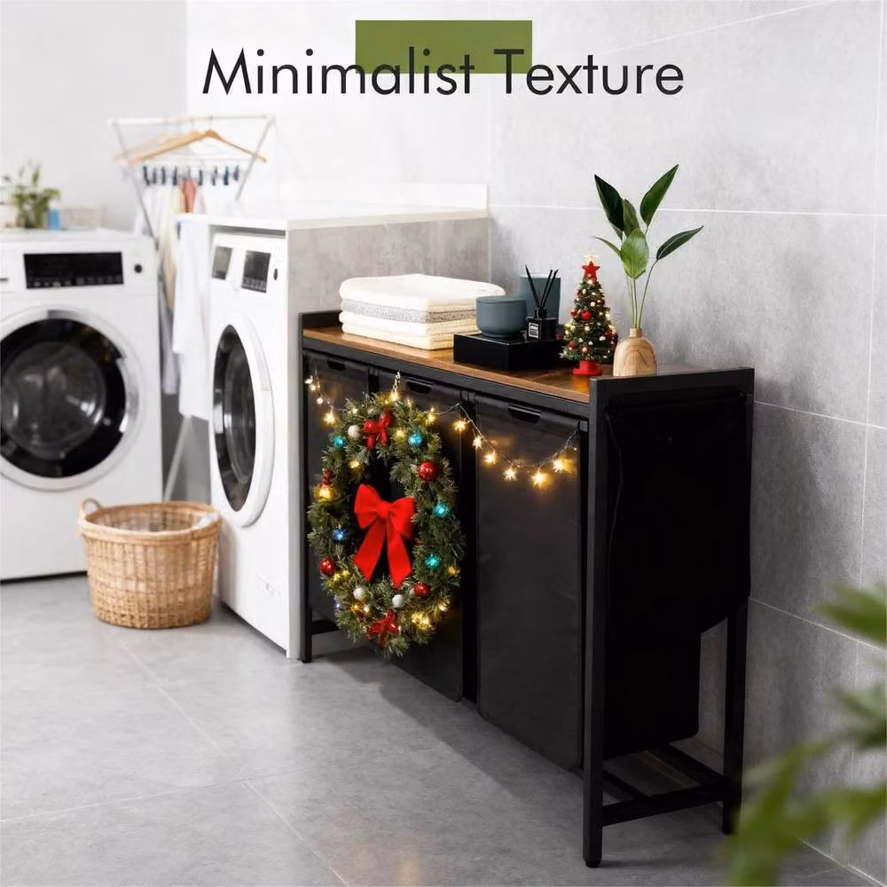 Kelvenix 3-Compartment Large-capacity Laundry Hamper with Removable Bags in Black, W/D/H: 120 x 70 x 104 cm – 3